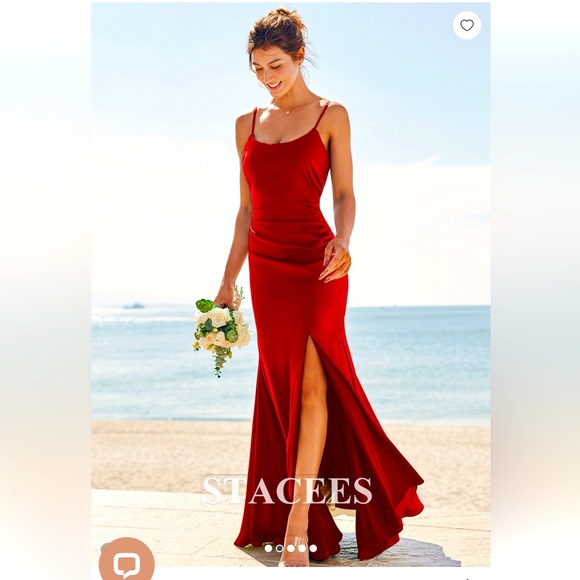 stacees bridesmaid dresses Side Frill Spaghetti Strap Floral Stretch Crepe Slit Ruffle Bridesmaid Dress More than 65 colors Stacees Bridesmaid Dress | TikTok